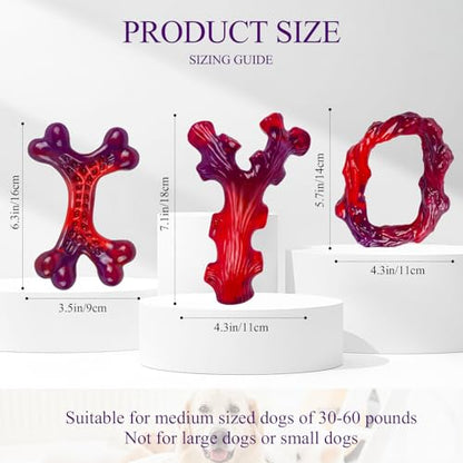 Frienhund 3 Pack Indestructible Dog Chew Bones for Aggressive Chewers - Heavy Duty Long Lasting Chew Toys for Large Dogs, Nylon Teeth Cleaning Toys - color: Red-3-Pack