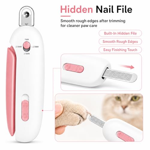 Wanheart Cat Nail Clipper, 4-Size Safety Guide, Catcher & File (Pink) | 4-size safety guide, nail catcher, curved steel blade, hidden file, lockable non-slip handle, pink - color: Pink
