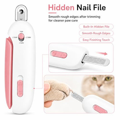 Wanheart Cat Nail Clipper, 4-Size Safety Guide, Catcher & File (Pink) | 4-size safety guide, nail catcher, curved steel blade, hidden file, lockable non-slip handle, pink - color: Pink