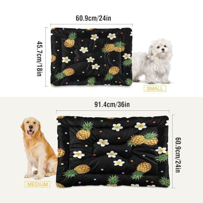 Pineapple Pattern Pet Bed Mat for Dogs and Cats, Soft Washable Crate Pad with Non-Slip Bottom, Cozy Bed Cushion for Small Medium Large Pets, 18x24 Inch - size: Small