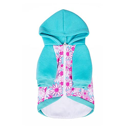 Blue Puppy Dog Hoodies for Small Medium Dogs, Christmas Hooded Sweatshirt with Pocket Pet Cat Hoody Clothes Sweaters Fleece Coat Dog Costume Winter - color: Blue flowers, size: Small