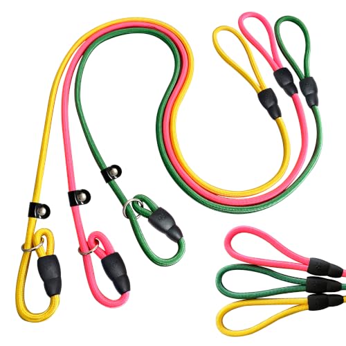 FOVRLZSE 3-Pack Adjustable No-Pull Dog Slip Leads 3 Colors (Yellow/Pink/Green) - Dogs' Fave Hues, Easy On/Off, No Collar Needed, Ideal for Training & Walking - color: Yellow, pink, green