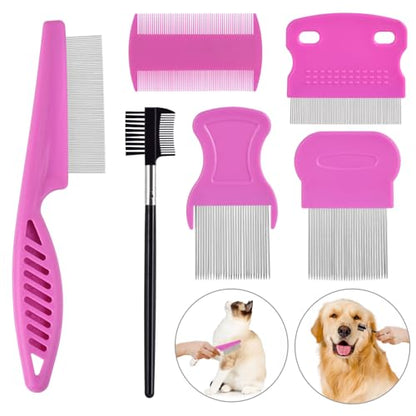 6 Pack Flea Comb for Cats Dogs,Stainless Steel Dog Cat Grooming Combs With Rounded Teeth,Double-Sided Tear Stain Remover,Dematting Comb For Dogs Cats Ideal for Small, Medium & Large Pets (Pink) - color: NEW Pink