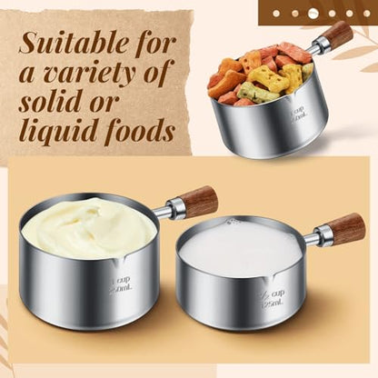 SiliFine 3 Pcs Dog Food Scoop 1 Cup, 1/2 Cup, 1/4 Cup Stainless Steel Pet Food Scoop Measuring Cup with short Handle for Dog Cat Rabbit Food Feeding Kitchen Gadget Utensil