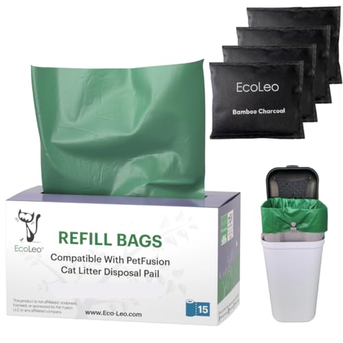 EcoLeo Compatible Liner Bags for Pet Waste Pail, 15 Count, Bamboo Charcoal Deodorizer Bags - style: 15 Bags + Deodorizer Bundle