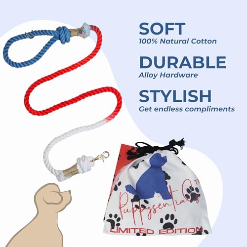 Patriotic 5 ft Braided Cotton Rope Leash for Medium & Large Dogs – Enjoy Tangle-Free Walks with Soft Comfortable Grip & Reliable Control Durable for Daily Walks, Training & Special Moments - USA Leash - color: USA Leash