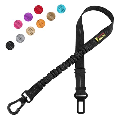 Plutus Pet Dog Seat Belt for Car, Adjustable Dog Car Harness with Carabiner Clip, Reflective Safety Dog Seatbelt Leash with Elastic Bungee, Black - color: Black