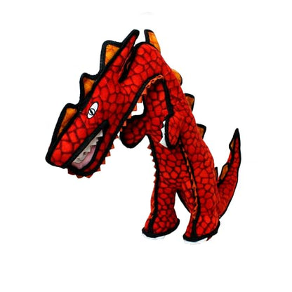 TUFFY - World's Tuffest Soft Dog Toy - Dinosaur Destructosaurus - Multiple Layers. Made Durable, Strong & Tough. Interactive Play (Tug, Toss & Fetch). Machine Washable & Floats - color: Red Destructosaurus Dinosaur