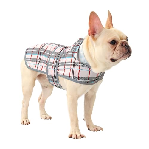 Dog Raincoat for Medium Dogs Waterproof Jacket Hooded Rain Coats with Reflective Strips Leash Hole & Poncho Adjustable Fit (Plaid,M) - color: Khaki Plaid, size: Medium