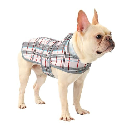 Dog Raincoat for Medium Dogs Waterproof Jacket Hooded Rain Coats with Reflective Strips Leash Hole & Poncho Adjustable Fit (Plaid,M) - color: Khaki Plaid, size: Medium