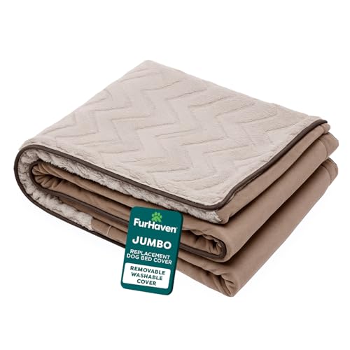 FurHaven Dog Bed Cover Replacement, Sofa-Style Design with Soft, Breathable Fabric for Cozy Comfort, Machine Washable, Jumbo XL, Plush & Velvet Waves, Brownstone - color: Brownstone, size: Jumbo