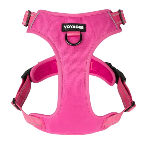 Voyager Dog Harness Dual Leash Attachment No-Pull Control Adjustable Soft but Strong Pet Harness for Medium and Large Dogs with 3M Reflective Technology, Fuchsia Nylon, M (Chest: 20-25") - color: Fuchsia Nylon, size: M (Chest: 20 - 25")