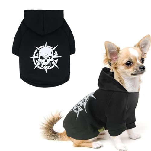 Dog Hoodie Sweatshirt Black Warm Fleece Pet Clothes for Small Dogs, Chihuahua Yorkie Winter Sweater Pullover for Cold Weather - size: M - Back 10'', Chest 14''