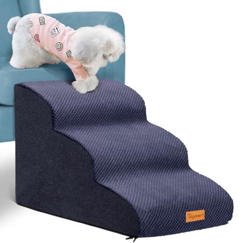 Topmart 3 Tiers Foam Dog Ramps/Steps,Non-Slip, Extra Wide Deep Dog Stairs,High Density Foam Pet Stairs/Ladder,Best for Older Cats,Small Pets,Blue | High Density Foam Pet Stairs/Ladder,Best for Older Dogs,Cats,Small Pets - color: Blue, size: 23.6*15.7*15.7