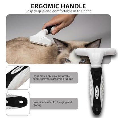 Dog Cat Grooming Tool Rake, Pet Dematting Tool with Stainless Steel Shedding Comb, Double Row Pet Rake Gently Remove Loose or Tangled Hair from Undercoat Black - color: Black