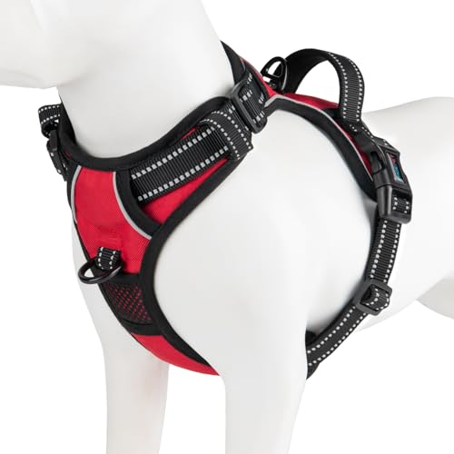 PHOEPET No Pull Dog Harnesses for Small Dogs Reflective Adjustable Front Clip Vest with Handle 2 Metal Rings 2 Buckles [Easy to Put on & Take Off](S, Red) - color: Red, size: Small