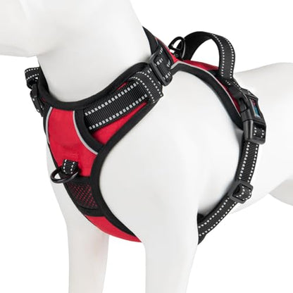 PHOEPET No Pull Dog Harnesses for Small Dogs Reflective Adjustable Front Clip Vest with Handle 2 Metal Rings 2 Buckles [Easy to Put on & Take Off](S, Red) - color: Red, size: Small