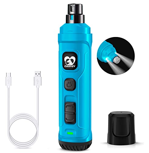 Casfuy Dog Nail Grinder with 2 LED Light - New Version 2-Speed Powerful Electric Pet Nail Trimmer Professional Quiet Painless Paws Grooming & Smoothing for Small Medium Large Dogs(Bright Blue) - color: D-Bright blue