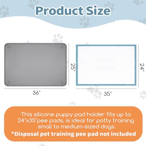 Pee Pad Holder for Dogs,25 x 36 Inch Dog Potty Tray with Silicone Clips Dog Puppy Pad Tray,Non-Slip Leak-Proof High Edge Silicone Puppy Pee Tray Mat for Home Floor Protection