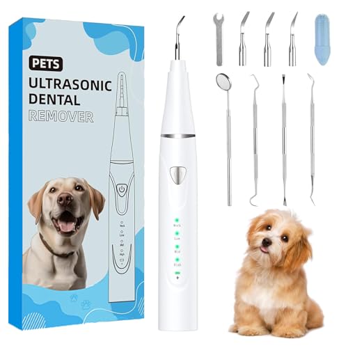 Plaque Remover for Teeth, Pet Ultrasonic Cleaner, Dog Plaque and Tartar Remover with LED Light, Dog Teeth Cleaning Dental Care Kit for Tartar and Stains, Suitable for Dogs and Cats (White) - color: White
