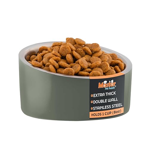 Master Pet Supply Stainless Steel Slanted Dog Cat Food Bowl - 8 oz Heavy Duty - Camo Patrol, Double Wall Insulated, Non-Slip Elevated Bowl for French Bulldogs Pugs Cats, Anti Rust Dishwasher Safe - color: Camo Patrol, size: 1 Cup (8 oz)