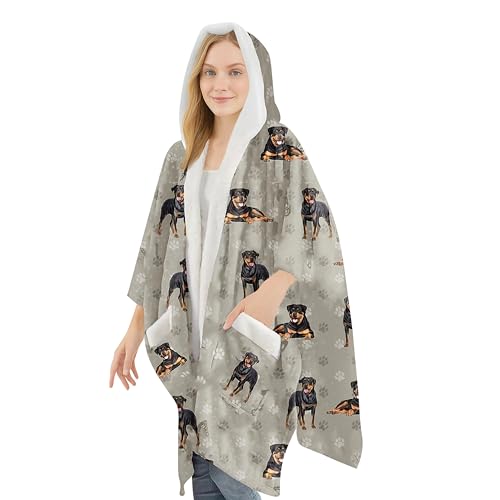 E&S Pets Sherpa Wearable Blanket Hoodie for Women – Soft Fleece Snuggs Wrap – 32 Dog & Cat Breeds – Warm Pet Lover Gifts - color: Rottweiler