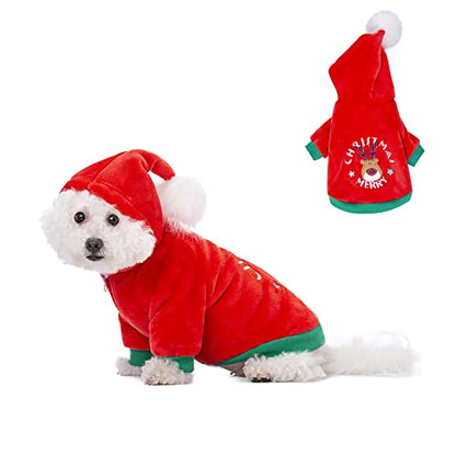 Christmas Puppy Dog Hoodies for Small Medium Dogs, Hooded Sweatshirt with Pocket Pet Cat Hoody Clothes Sweaters Fleece Coat Dog Costume - color: Red, size: Small