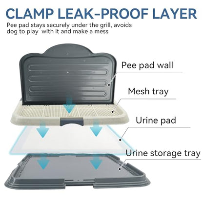 PAWISE Male Dog Pee Pad Holder with High Wall, 23.5"x23.5" Indoor Potty Tray for Medium/Large Dogs, Reusable Large Training Pad Holder with Splash Guard, Includes 4 Pee Pads, Anti-Slip & Easy to Clean