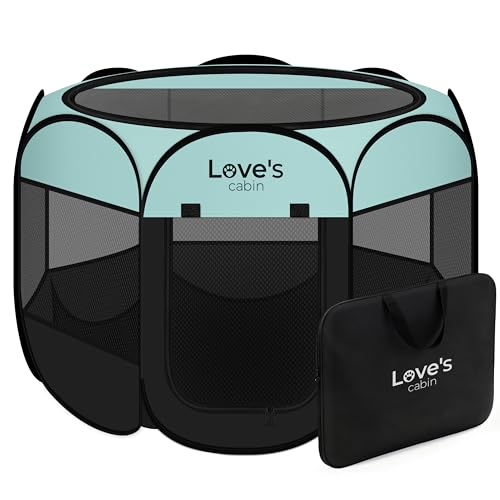 Love's cabin Pet Puppy Dog Playpen, Medium Dog Tent Crates Cage Indoor/Outdoor, Portable Playpen for Cat, Foldable Pop Up Dog Kennel Playpen with Carring Case, Removable Zipper Top, Green - color: Green, size: 30.0"L x 30.0"W x 23.0"H
