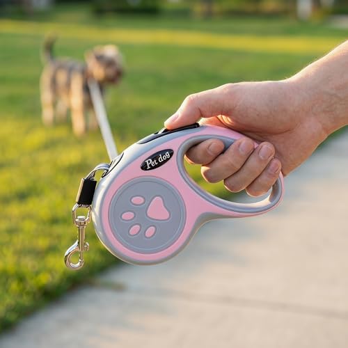 Retractable Dog Leash for Small Medium Dogs One-Click Brake & Lock Anti-Slip Ergonomic Handle 360° Tangle-Free Zinc Alloy Hook Durable ABS Casing-9.84feet Pink - color: Pink, size: 1