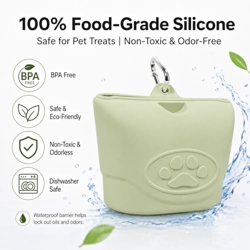 Upgraded Dog Treat Pouch with Strong Magnetic Closure - Small Silicone Training Bag, Waist-Mounted Clip & Leash Carabiner, Airtight Portable Treat Bag (Light Green) - color: Light Green