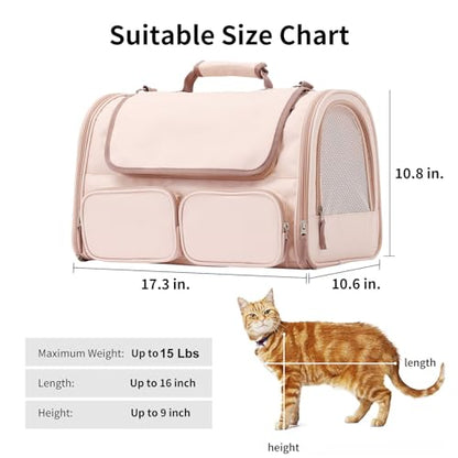 FUKUMARU Cat Carrier, 4 Mesh Windows Small Dog Carrier, 4 Storage Pockets Cat Travel Bag, Under 15 lb Airline Approved Pet Carrier, Rollable Cover for Nervous Cats, Pink - color: Pink