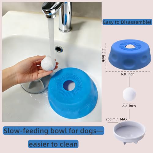 Slow Feeder Dog Bowl with Rolling Ball for Dogs Anti-Slip Lick Bowl for Liquid Treats, Bone Broth, Yogurt & Wet Food, Interactive Pet Feeding Toy and Enrichment Ball-Roll for Small to Large Breeds