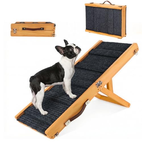 Dog Ramp for Couch & Bed for Small Dogs, Foldable Small Dog Ramps for Sofa - 31.5" LX12 W, 4 Adjustable Height, Portable, Stable, Non-Slip, Carry Handle, Walnut - size: 31.5inch-Walnut Color