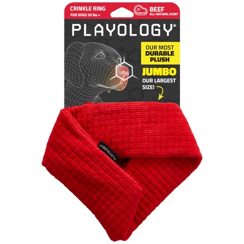 Playology Dog Toys | Plush Toy Crinkle Ring for Large Dogs | Beef Scented Jumbo Plush Chew Toy - size: Jumbo Ring, style: Beef