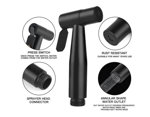 Handheld Bidet Sprayer for Toilet,Bathroom Spray with G1/2,Black | Suitable for personal hygiene cleaning, bathroom cleaning, pet bathing, mop cleaning, etc. - color: Black