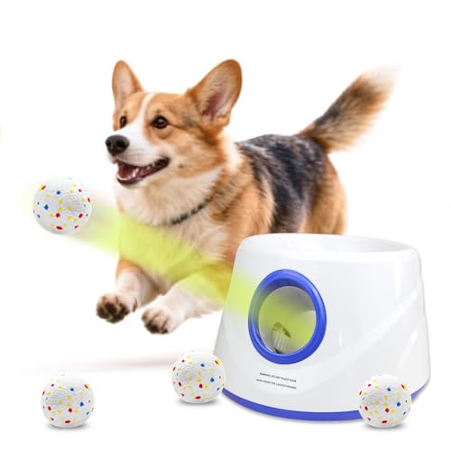 Automatic Ball Launcher, Hands‑free Dog Ball Thrower, Adjustable Distance Dog Fetch Machine (19-45FT), Suitable for Small and Medium-Sized Dogs. Indoor/Outdoor Dual-use launchers for Dog Parents. - color: White
