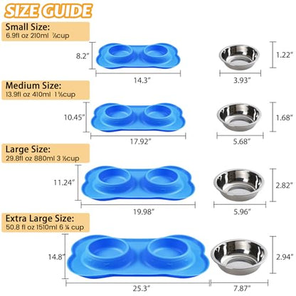 Hubulk Pet Dog Bowls 2 Stainless Steel Dog Bowl with No Spill Non-Skid Silicone Mat + Pet Food Scoop Water and Food Feeder Bowls for Feeding Small Medium Large Dogs Cats Puppies (Medium, Blue) - color: Blue, size: Medium