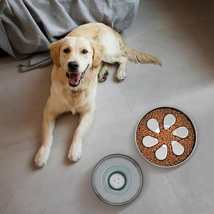 Slow Feeder Dog Bowl-3.5Cups for Large Breeds, Food Grade 304 Stainless Steel Dog Bowls with Non-Slip Base, Maze Pet Dish to Slow Down Eating, Dishwasher-Safe [2Pack] - color: Spiral-2Pack, size: XL 3.5~4Cups
