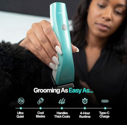 Hornet 5-in-1 Professional Pet Grooming Clipper for Dogs & Cats, Low Noise, Precision Trimmer for Trimming, Shaping & Styling - color: Teal