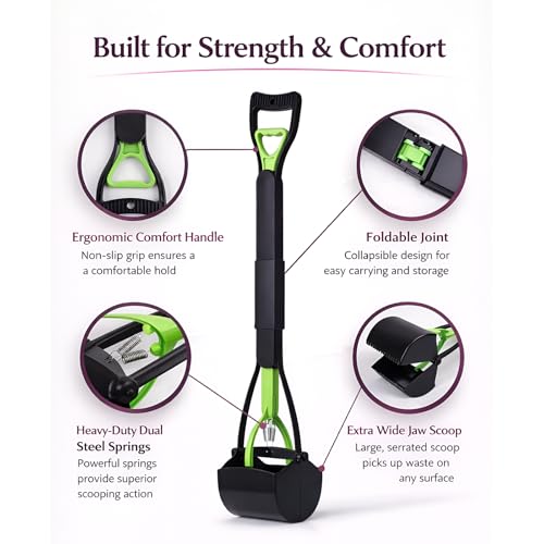 Dog Pooper Scooper for Yard – 32" Long Handle No-Bend Poop Picker with Waste Bags – Heavy Duty Foldable Scooper for Grass & Gravel | Keep Your Backyard Clean | Furfusion