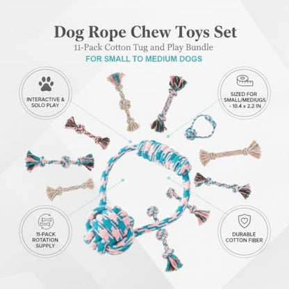 Dog Rope Chew Toys Set, 11-Pack Cotton Tug and Play Bundle for Small to Medium Dogs (Set of 11)