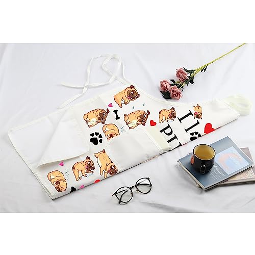MBMSO Pug Dog Aprons Pug Lovers Gifts Pug Kitchen Apron with Pockets I Love Pugs Apron Waterproof Gifts for Pug Owner Mom