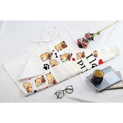 MBMSO Pug Dog Aprons Pug Lovers Gifts Pug Kitchen Apron with Pockets I Love Pugs Apron Waterproof Gifts for Pug Owner Mom