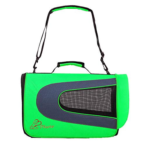Pawer 18” x 11”x 11” Soft-Sided Foldable Airline Approved Pet Carrier for Cat, Puppy and Small Dog, Washable 600D Oxford Fabric, with Handle and Strap for Carry, Multiple Colors Available - color: Bright Green+Grey