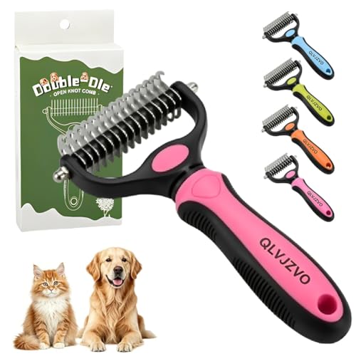 Pet Grooming Tool for Dogs and Cats, Dual-Sided Pet Comb, Professional Deshedding Tool, Pets Hair Remover Shedding, Long Haired Dog Brushes, Undercoat Combs Supplies, Cat Brush Rake - color: Pink-L