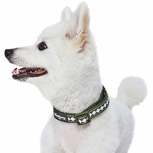 Blueberry Pet 3 Colors 3M Reflective Jacquard Neoprene Padded Adjustable Dog Collar, Olive - color: Polyester Buckle- Olive, size: Small