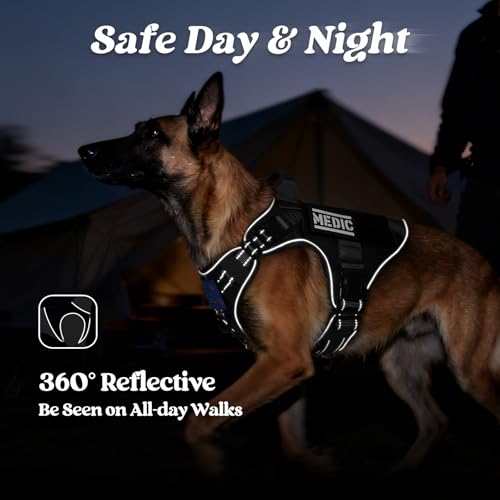 rabbitgoo Tactical Dog Harness Small Sized, No Pull Upgraded Reflective Heavy Duty Molle Vest with Handle, Adjustable Military Service Dog Vest for Walking Hiking Training, Black, S - color: Black Reflective, size: Small