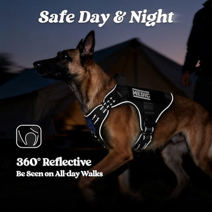 rabbitgoo Tactical Dog Harness Small Sized, No Pull Upgraded Reflective Heavy Duty Molle Vest with Handle, Adjustable Military Service Dog Vest for Walking Hiking Training, Black, S - color: Black Reflective, size: Small