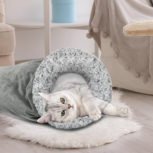 Covered Cat Bed for Indoor Cats, Washable Fluffy Cat Sleeping Bag | Warm Winter Pet Cave Bed for Relax & Play, Cozy Kitten Tunnel Nest for Cold Weather